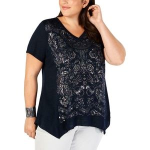 Women's Plus Metallic Printed V-Neck Graphic Tee